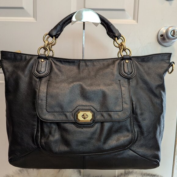 CAMPBELL TURNLOCK LEATHER IZZY FASHION SATCHEL (COACH F24845) BRASS/BLUE - Picture 1 of 10